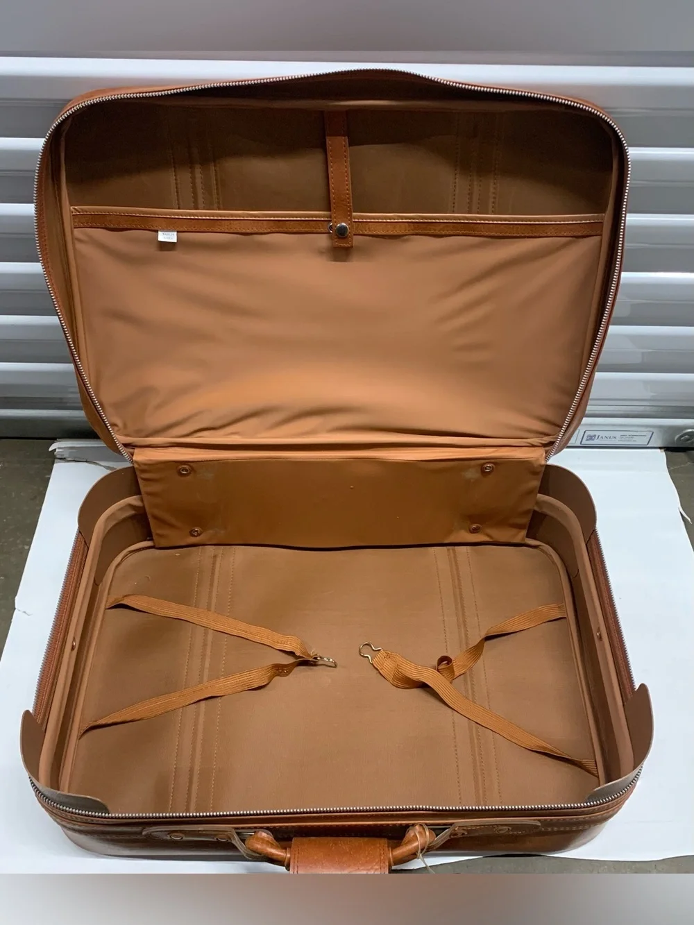 New Vista Brown Faux Leather Suitcase 23-25in Solid w/ Clothing Compartment